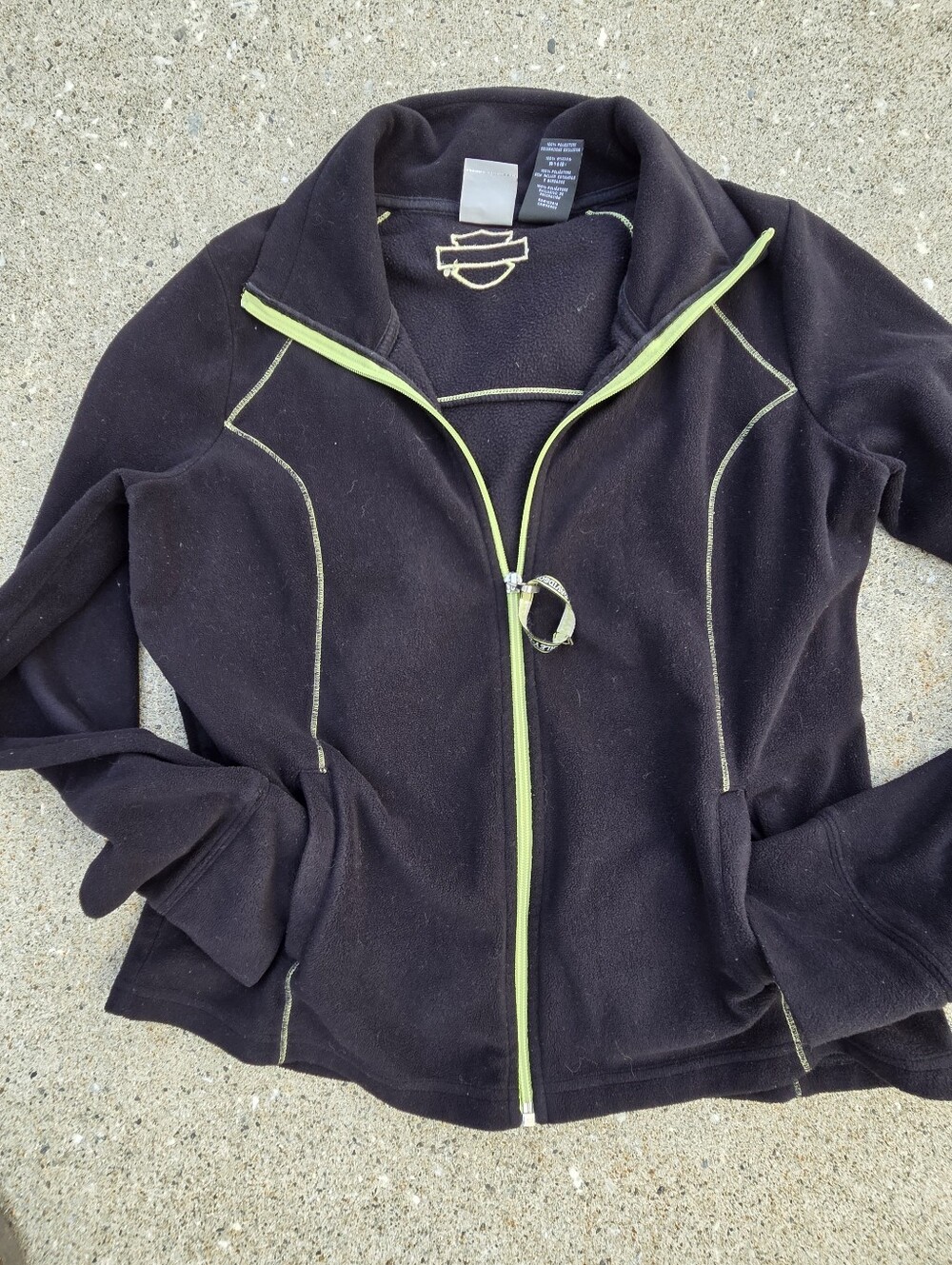 Harley-Davidson Women's Fleece Jacket Full Zip Neon Winged Sleeve Black Size L